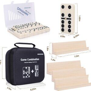 Tradditional Domino with 4 Wooden Trays, Double 6 Dominoes Travel Set, 28 Domino